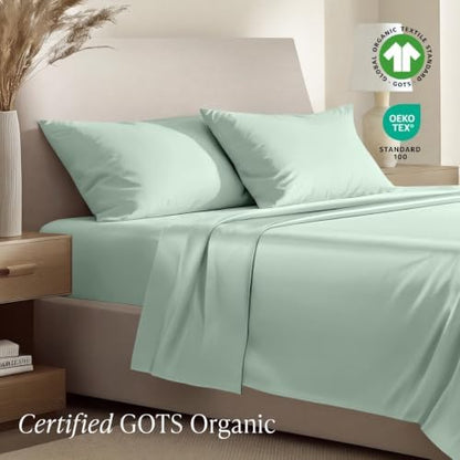 Bare Home 100% Organic Cotton Sateen Sheet Set (Queen, Willow)