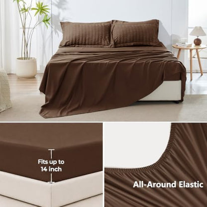 HIMEET Queen Comforter Set, 7-Piece Seersucker Bed in a Bag, Brown