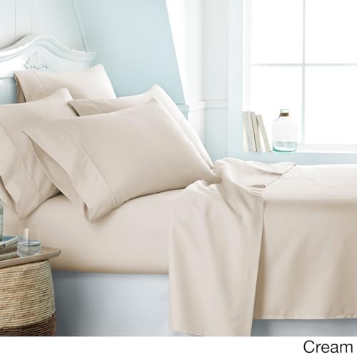 ROYAL BLISS TOP Split King Royal Collection 1900 Egyptian Cotton Bamboo Quality Bed Sheet Set with 1 Fitted Sheet with 36in Split TOP, 1 King Flat and 2 King P/Cases.No Wrinkle (Tan/ Cream)