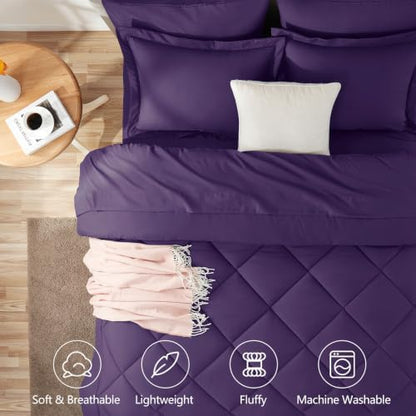 CozyLux Queen Comforter Set 88"x88" Purple - 7 Piece Bed in a Bag