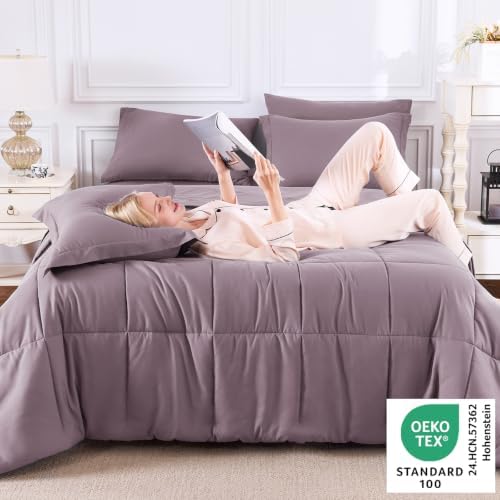 CozyLux Queen Comforter Set, 7-Piece Bed in a Bag, Dusty Purple