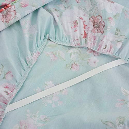 FADFAY Farmhouse Shabby Pink Floral Chic Bedding Set Rose Floral Bedskirt Set 100% Cotton Exquisite Craft Ultra Soft 4-Piece Queen Size