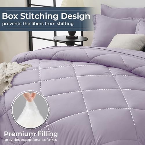HEVUMYI 7-Piece Full Comforter Set, Light Purple Bed in a Bag