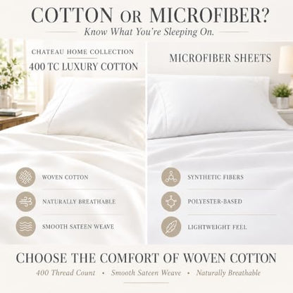 King Sheet Set, 400 Thread Count Cotton Bed Sheets King Size - Coconut Milk