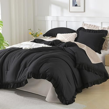 Andency Black Ruffle Comforter Twin Size, 2 Pieces Soft Bed Set