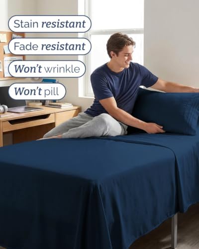 Twin XL 4 Piece Sheet Set - College Dorm Room Essentials - Dark Blue