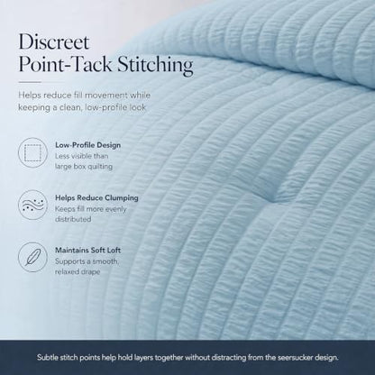 CozyLux Oversized Queen Seersucker Comforter Set, Light Blue, 98 x 98 in