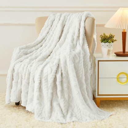 Aganear Fleece Throw Blanket for Couch Sofar 50"x60" White