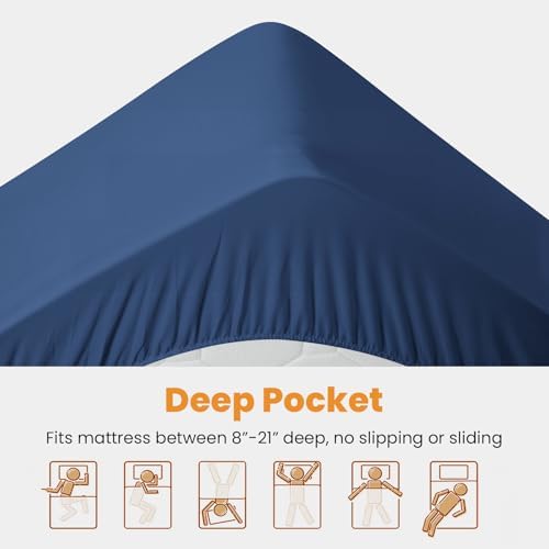 MATBEBY King Size Mattress Pad - Cooling Breathable Mattress Topper, Quilted Fitted Mattress Protector, Pillow Top Mattress Cover with 8-21" Deep Pocket, Machine Washable, Navy Blue, 78x80 Inches