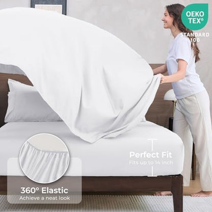 HEVUMYI 7-Piece California King Comforter Set, White Bed in a Bag