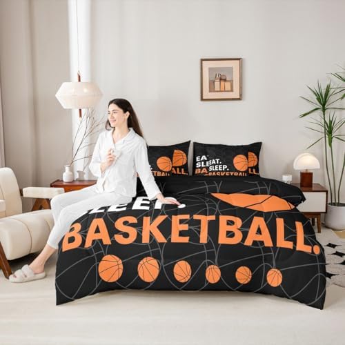 Erosebridal Boys Basketball Gaming Theme Comforter Set Queen Size 7 Pieces | Sports Kids Teens Bed in A Bag Games Pattern Bed Set Black Grey Bedding