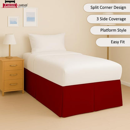 eBeddy Linens Split Corner Dorm Bed Skirt Twin XL – 34 Inch Drop, 100% Microfiber, Extra Long Bed Skirt for College Dorm, Platform Style, Burgundy Solid, Hidden Storage Solution, Easy Fit
