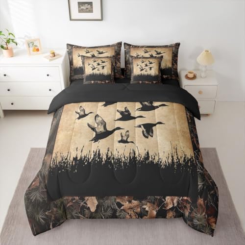 Erosebridal 7 Piece Duck Camo Bedding Set King Size Bed in A Bag Rustic Hunting Comforter Set with Sheets for Boys Teen Men Hunter Country Farmhouse Bed Sets Camouflage Wild Animal Room Decor