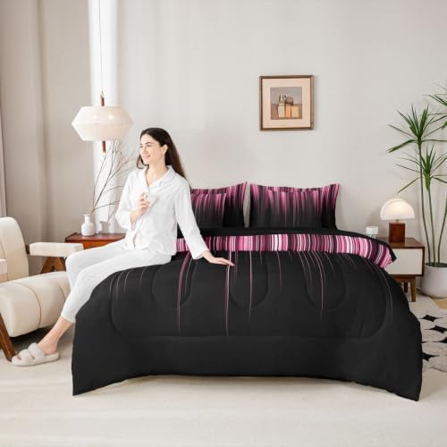 Feelyou Neon Pink Comforter Set with Sheets 7 Piece Full Size