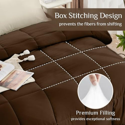 JOLLYVOGUE Full Comforter Set, Ultra-Soft Bed in a Bag Full Size 7 Pieces, Oeko-TEX Certified Bedding Set with Down Alternative Comforter, Sheets, Pillowcases & Shams, Brown & Beige