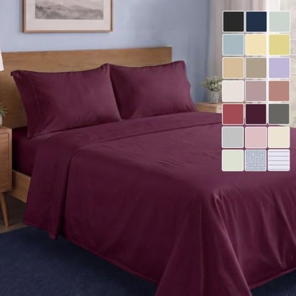 LANE LINEN Queen Size Bed Sheets 100% Organic Cotton 4pc - Windsor Wine