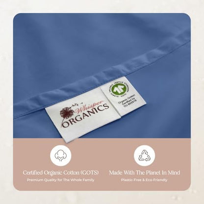 100% Organic Cotton Sheets Cal King - GOTS Certified Cotton Percale Sheets with Crisp Cool & Breathable Percale Weave Perfect for Hot Sleepers - Durable Luxury 3 Piece Set (Blue, Twin)