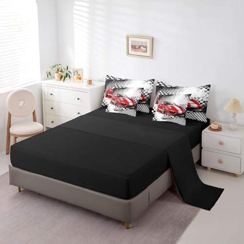 jejeloiu Red Race Car Comforter Set with Sheets 7 Piece Twin Size