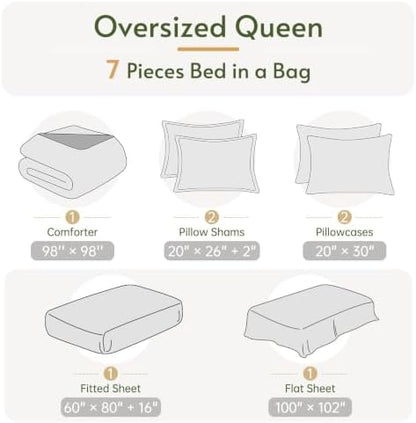 Oversized Queen Comforter Set, White Bed in a Bag, Bedding Set with sheets