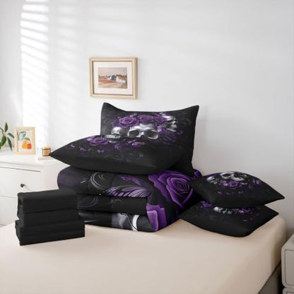 Feelyou Gothic Skull Comforter Set with Sheets 7 Piece Full Size