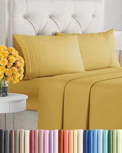 Queen Size 4 Piece Sheet Set - Ultra Soft & Cooling Bed Sheets - Mustard