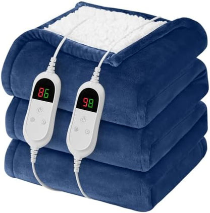 Heated Electric Blanket King Size, Dual Control 90" x 100",Navy Blue