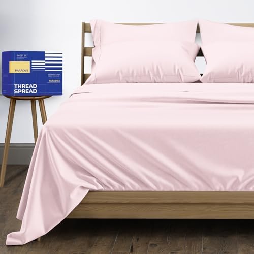 THREAD SPREAD Egyptian Cotton Sheets King Size - 1000 Series High Thread Count Cotton King Size Sheets Set (6 PC, Blush), 16" Snug Fit Deep Pocket, Sateen Weave Ultra-Soft Hotel Luxury Sheet Set