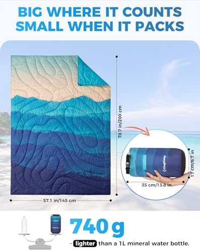 KingCamp Ultralight Camping Blanket, Wearable Packable Blanket 79"x57"