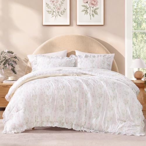 Andency King Comforter Set, Pink Bow & Ruffle Bedding, 3 Pieces