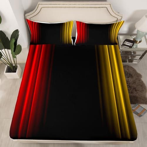 Feelyou Teens Abstract Ombre Decorations Bedding Set for Kids Women Red Yellow and Black Bed Sheets Set Geometric Modern Fitted Sheet Sets Room 4Pcs King Size