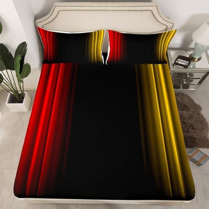 Feelyou Teens Abstract Ombre Decorations Bedding Set for Kids Women Red Yellow and Black Bed Sheets Set Geometric Modern Fitted Sheet Sets Room 4Pcs King Size