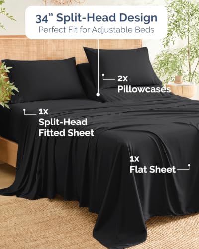 100% Rayon Derived from Bamboo Sheets - Flex Top Split Head King - Black