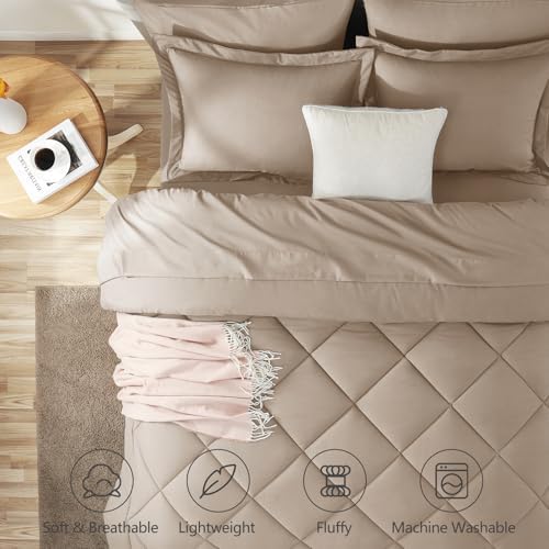 CozyLux King Comforter Set 102"x90" Wheat - 7 Piece Bed in a Bag