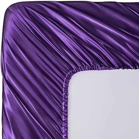 SiinvdaBZX 4Pcs Satin Sheet Set Queen Size 15-Inch Deep Pocket, Purple