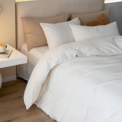 JIYUAN California King Washed Cotton Duvet Cover Set, Relaxed Linen Feel