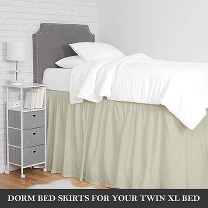 Twin XL 42" Inch Drop Long Dorm Bed Skirt, Ruffled Pattern College Dorm Room Bed Skirts, Split Corner, Easy Care, No Wrinkle Microfiber Bed Skirt