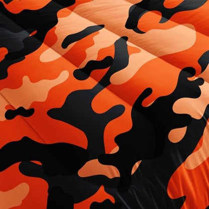 Nttopship Orange Camo Bedding Set Twin Size,Orange Camouflage Camou Camouflage Comforter Set 3Pcs,All Season Lightweight Bedspread for Boy Kids Teens Adults with 2 Pillowcases