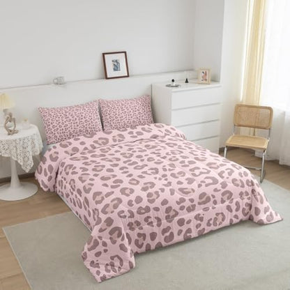 Pink Leopard Skin Comforter Leopard Print Comforter Set For Kids Boys Girls Africa Cheetah Printed Children Bedding Set Ultra Soft Decor Safari Animal Fur Pattern Duvet Set Queen Size Quilt Set