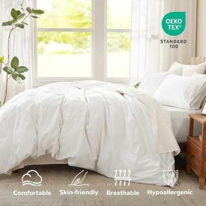 White Duvet Cover Queen Size 100% Cotton Queen Duvet Cover 3-Piece Set