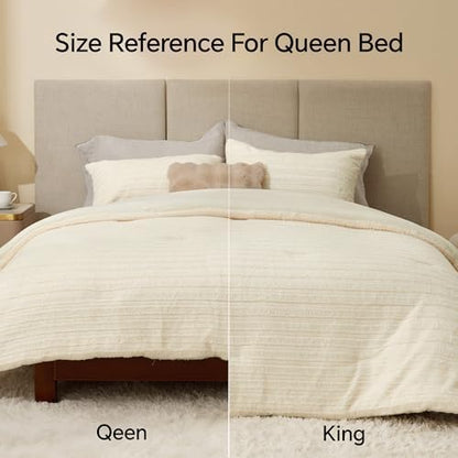 BEDELITE Faux Fur Queen Comforter Set, Fluffy Bed Set, Cream White