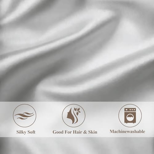 Vielit Queen Satin Pillowcase for Hair 2pc,Similar to Silk Pillow Cases,Easier Care Than Silk Pillowcase,Gifts for Women Men,Silver Grey,20x30 & Envelope Closure and 2 Satin Scrunchies