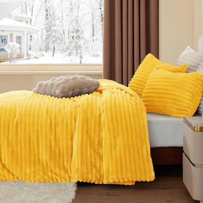 BEDELITE Fleece Full Comforter Set, Fluffy Bed Set, Bright Yellow