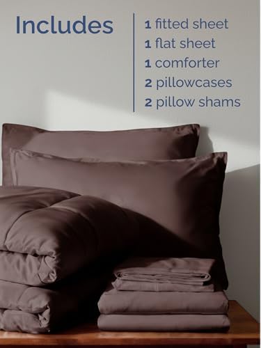 King Comforter Set - 7 Piece Reversible Bed in a Bag King - Brown/Beige