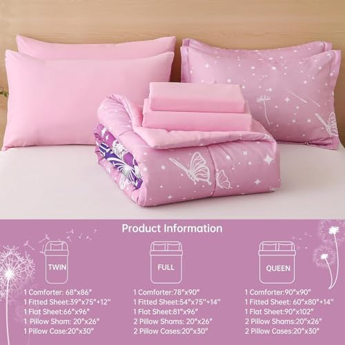 Dinjoy Girls Comforter Set 7 Pieces, Queen Size Colorful Ombre Rainbow Bedding Set, Bed in A Bag for Kid Teen Girls (1 Comforter, 1 Flat Sheet, 1 Fitted Sheet, 2 Pillow Shams, 2 Pillowcases)