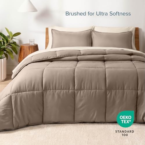 Bare Home Bed-in-A-Bag 7 Piece Comforter & Sheet Set - Queen - Goose Down Alternative - Ultra-Soft 1800 Premium - Bedding Set (Queen, Taupe/Sand)