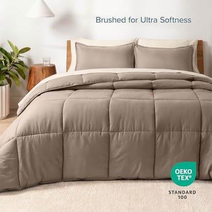 Bare Home Bed-in-A-Bag 7 Piece Comforter & Sheet Set - Queen - Goose Down Alternative - Ultra-Soft 1800 Premium - Bedding Set (Queen, Taupe/Sand)
