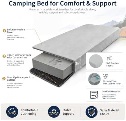 CYMULA Memory Foam Camping Mattress Pad,Sleeping Pad for Camping,Non-Slip Bottom Floor Car Mattress Bed with Retaining Portable Roll up Mattress Pad Mat for Travel Truck Guest Bed Tent