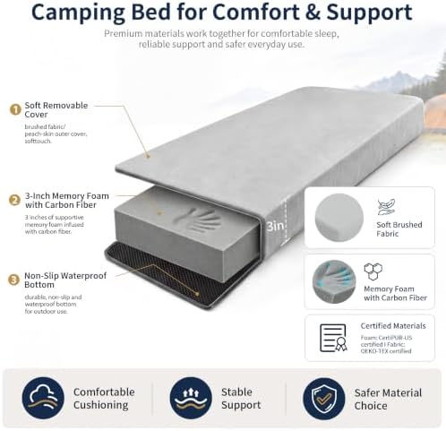 CYMULA Memory Foam Camping Mattress Pad,Sleeping Pad for Camping,Non-Slip Bottom Floor Car Mattress Bed with Retaining Portable Roll up Mattress Pad Mat for Travel Truck Guest Bed Tent