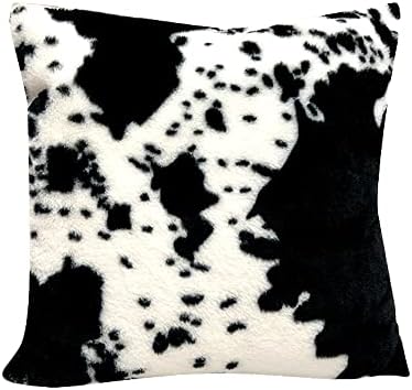 TOMWISH White Black Cowhide Printing Faux Fur Pillow Covers 16x16 Set of 2