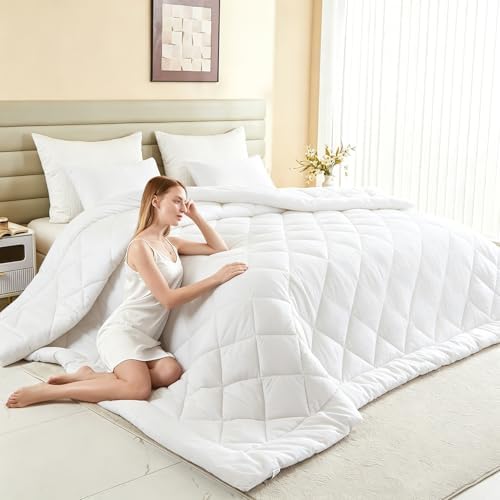 Alaskan King Comforter, Extra Large King Size Comforter Oversized, All Season Soft Lightweight Quilt Down Alternative Duvet Insert with 8 Corner Tabs(132x120, White)